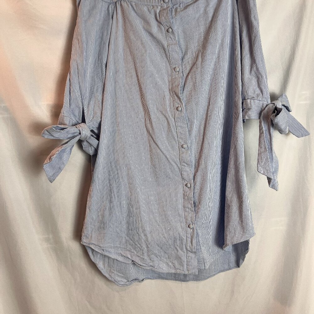 Women's Blue/white English Factory Off shoulder button front Dress/tunic Size M